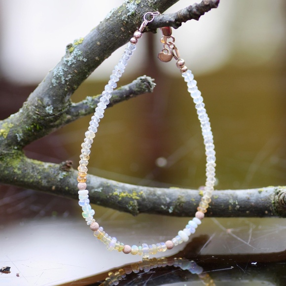 Handmade Natural Fire Opal Bracelet 14k Rose Gold Filled , 7.2" - 7.9" - Picture 5 of 12